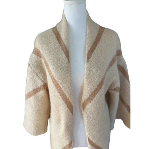 Steve Madden‎ Open Front Midi Length Cardigan One Size Cream and Tan - Picture 2 of 4